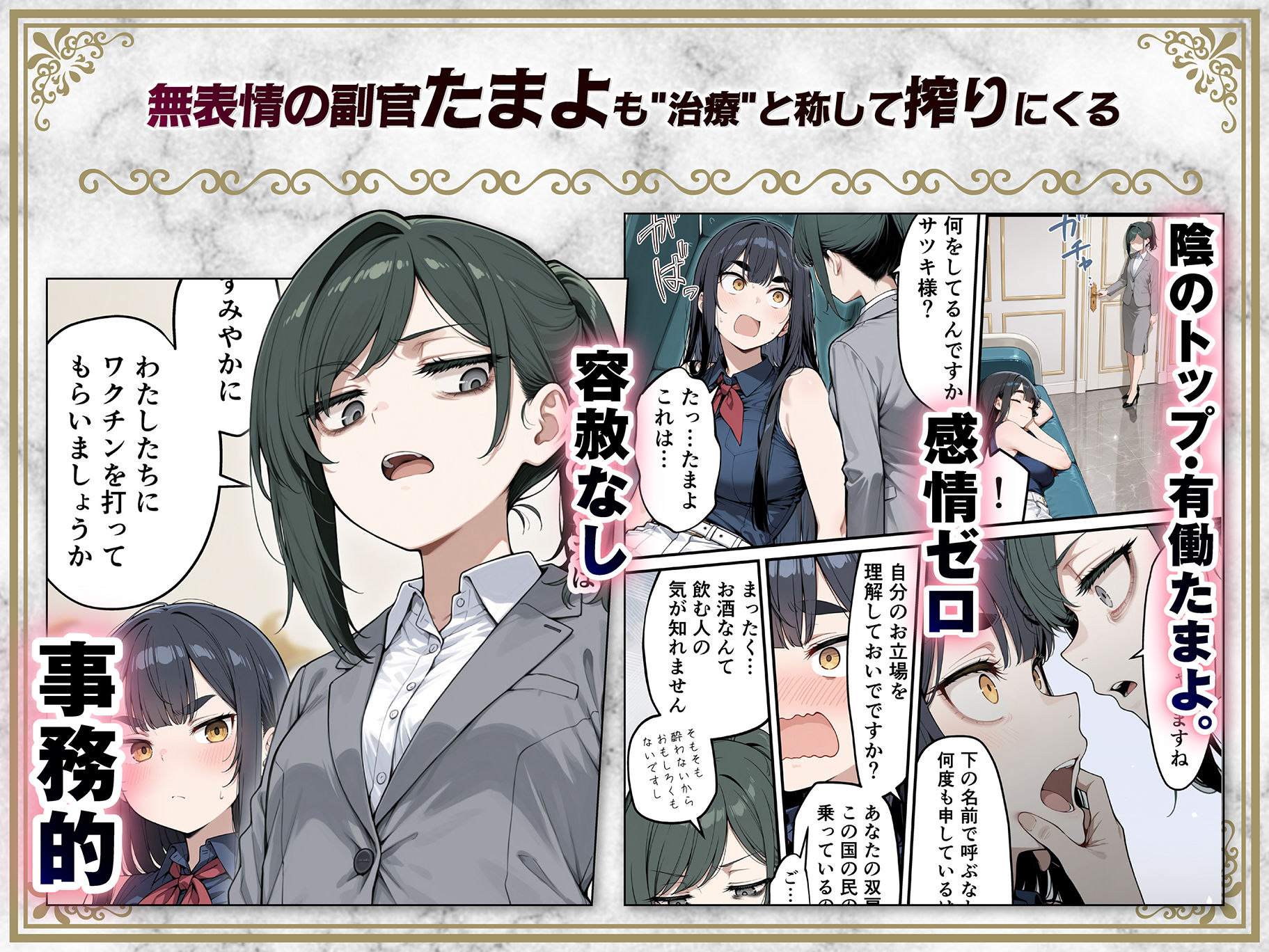 太眉おっぱい長官と貧乳ジト目副官にワクチンポな僕が搾精部屋へ閉じ込められる話 サンプル画像7