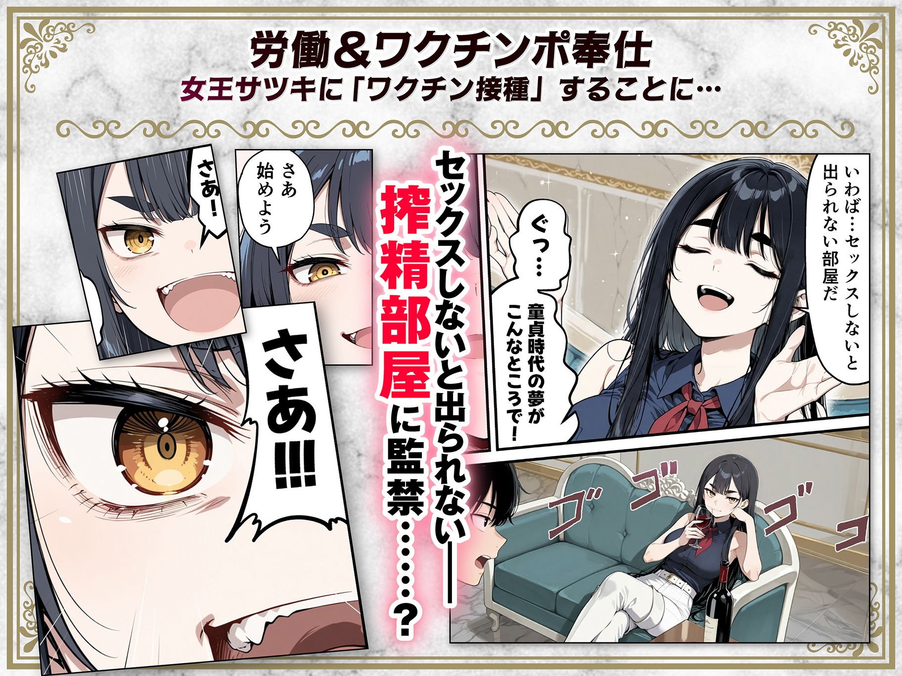 太眉おっぱい長官と貧乳ジト目副官にワクチンポな僕が搾精部屋へ閉じ込められる話 サンプル画像5